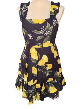 Aqua Yellow Lemon Floral Sundress - Women's Summer Dress M